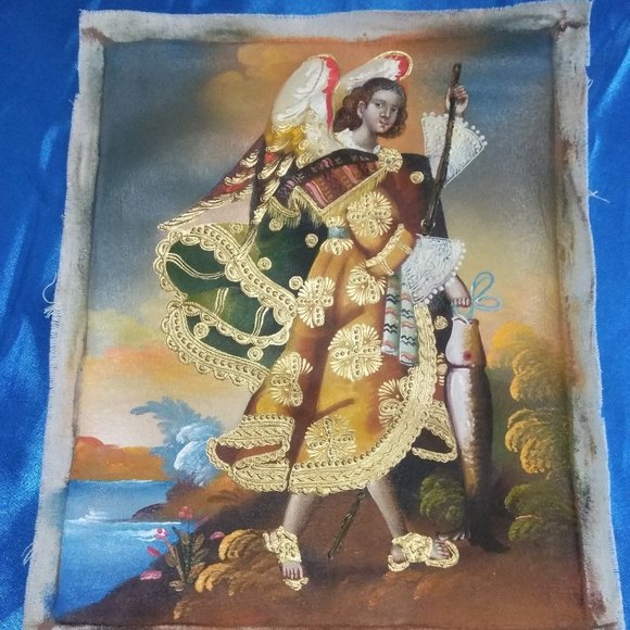 Peruvian painting on oil canvas angel Rafael Salud main image 7